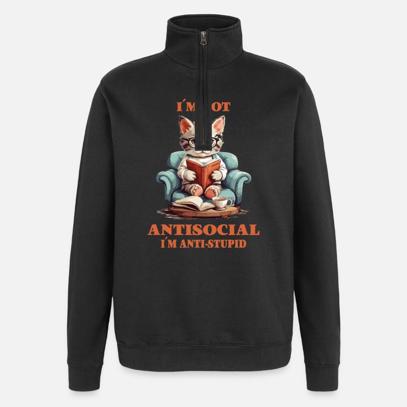 Schlaue Katze mit Lesebrille - Quarter-Zip-Sweatshirt - Schwarz
