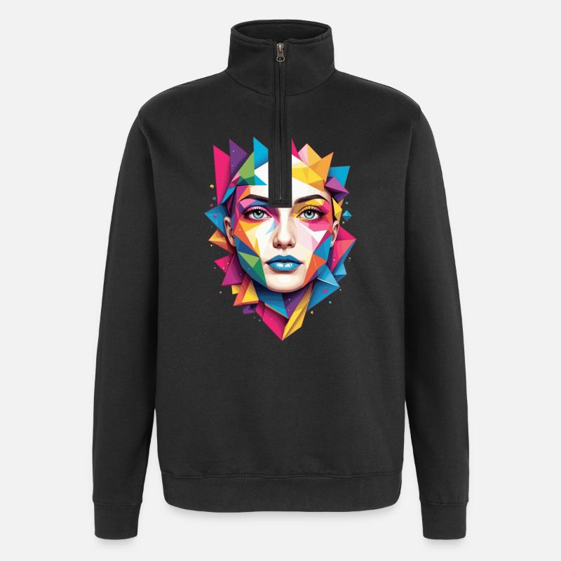 Moderne Gesichts Kunst - Quarter-Zip-Sweatshirt - Schwarz
