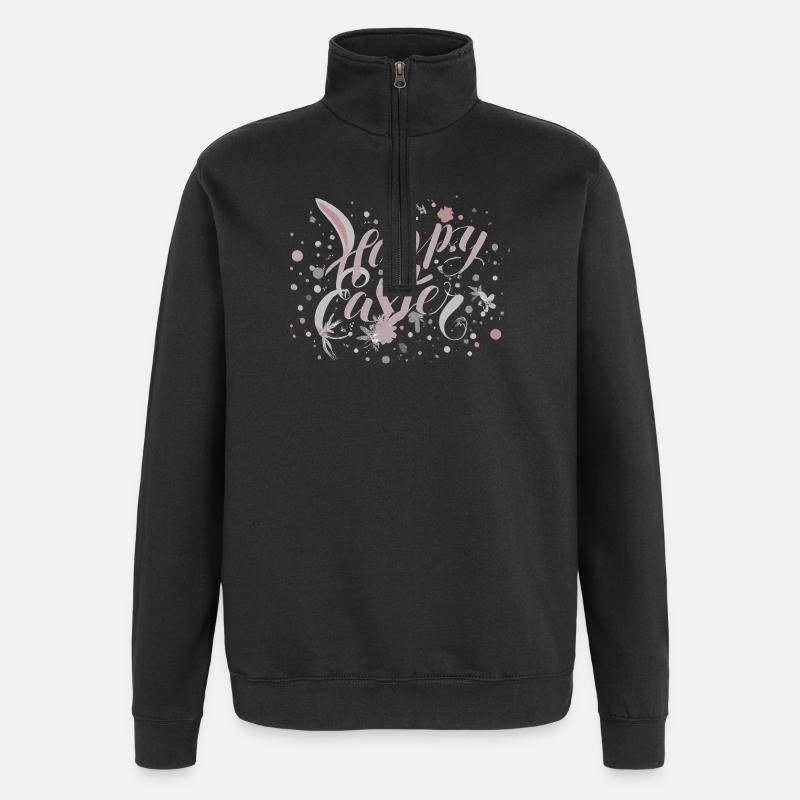Easter greeting with floral lettering - Quarter-Zip Sweatshirt - black