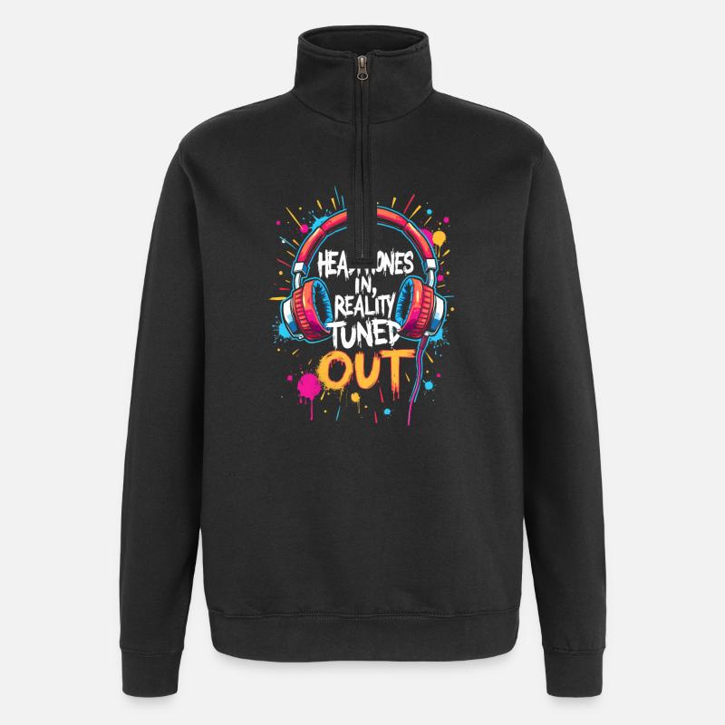 CASQUE, RÉALITÉ DÉCONNECTÉE, MUSIQUE - Sweat à zip 1/4 - noir