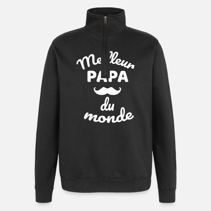 Authentisches Gesamt-Schnurrbart-Papa-Design - Quarter-Zip-Sweatshirt - Schwarz