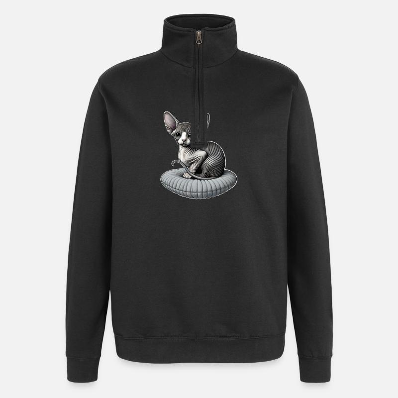 Kleine Sphynxkatze - Quarter-Zip-Sweatshirt - Schwarz