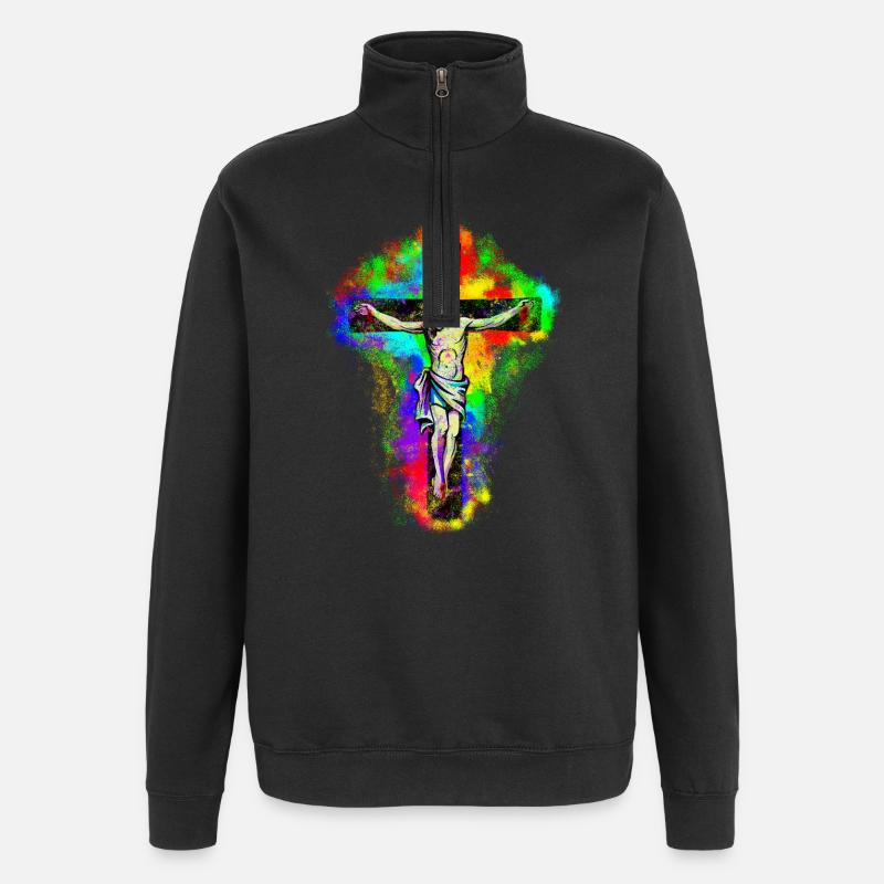 Jesus Christ Kreuz - Quarter-Zip-Sweatshirt - Schwarz