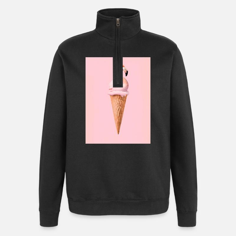 Flamingo-Eis mit Waffeltüte - Quarter-Zip-Sweatshirt - Schwarz
