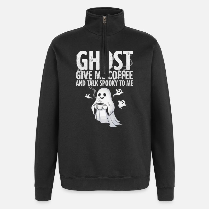 Gruselige Kaffeegeist-Illustration - Quarter-Zip-Sweatshirt - Schwarz