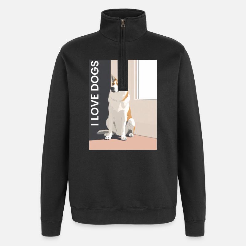 Hundeporträt mit Love Botschaft - Quarter-Zip-Sweatshirt - Schwarz