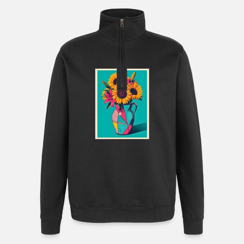 Vase à fleurs Pop Art - Sweat à zip 1/4 - noir