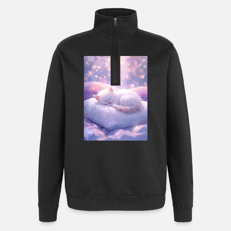 Dreamy Sleeping Cat with Sparkling Background - Quarter-Zip Sweatshirt - black