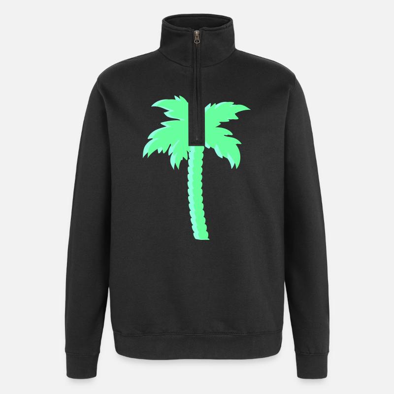 Mint palm tree in neon look - Quarter-Zip Sweatshirt - black