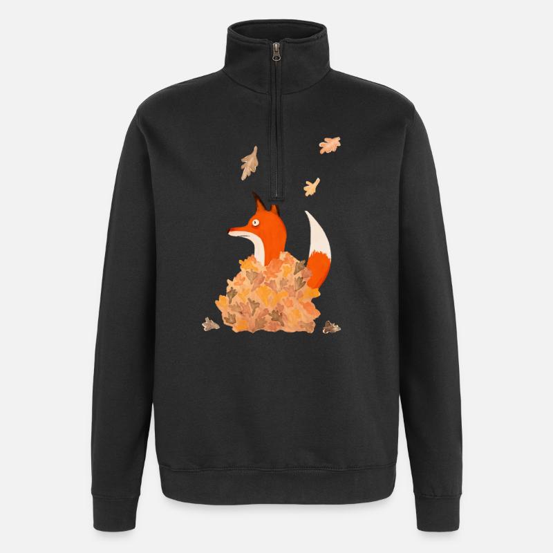 renard avec des feuilles - Sweat à zip 1/4 - noir