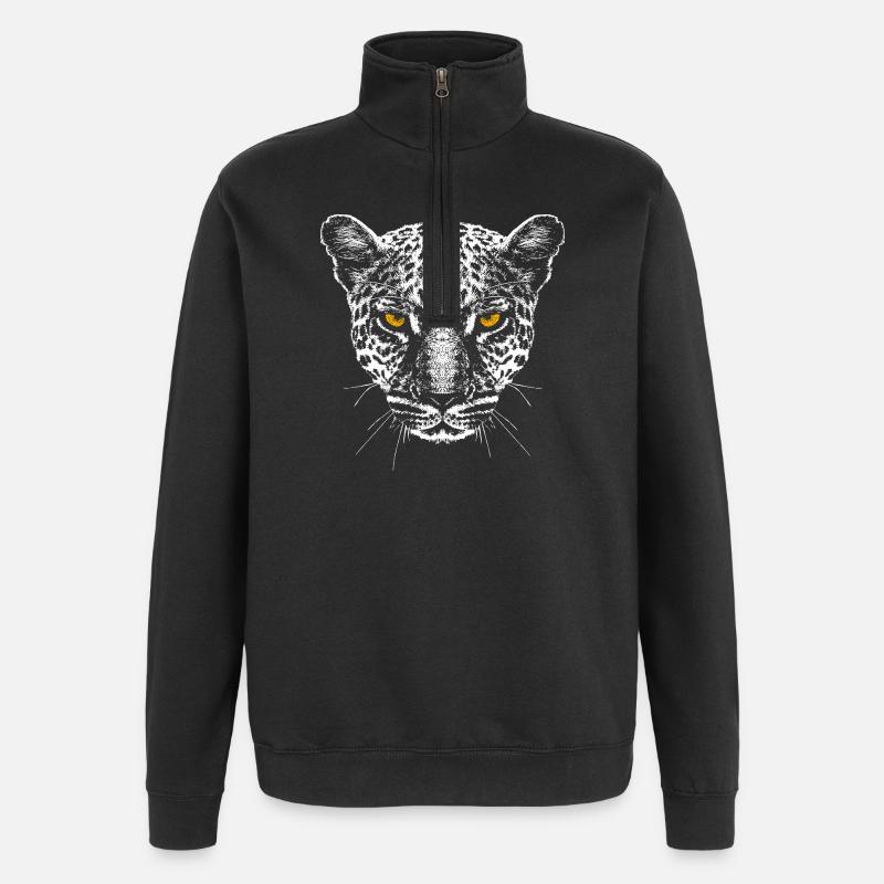 Leopard / Kopf / Augen - Quarter-Zip-Sweatshirt - Schwarz