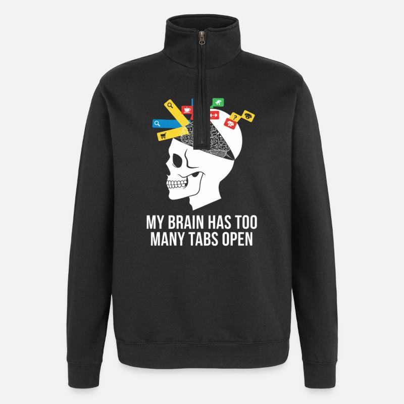 Tabs Open Skull Brain Meme - Quarter-Zip Sweatshirt - black