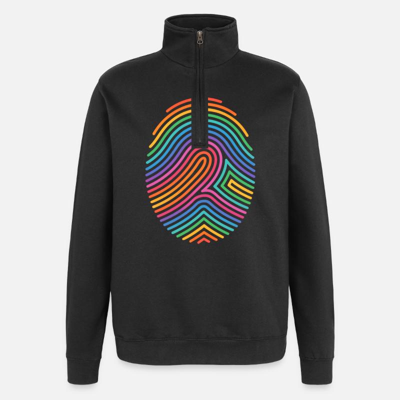 Rainbow Fingerprint Pattern - Quarter-Zip Sweatshirt - black
