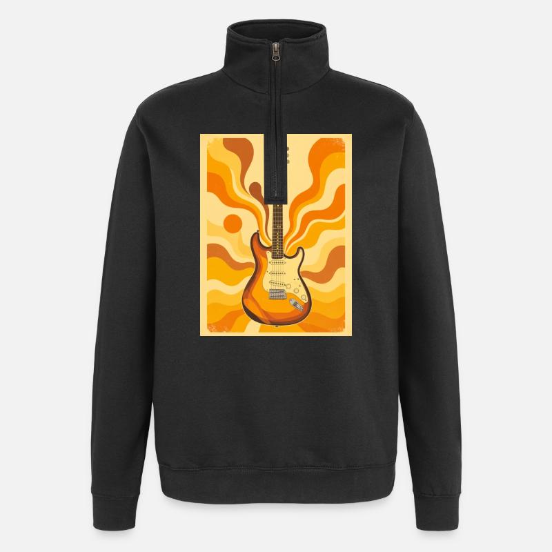 Psychedelische Retro-Gitarre mit lebendigen Siebzigern - Quarter-Zip-Sweatshirt - Schwarz