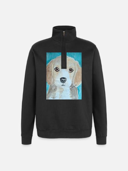 Chiot Beagle, aquarelle - Sweat à zip 1/4 - noir