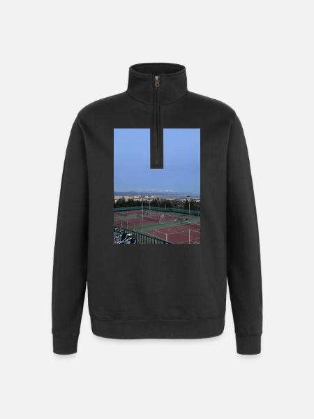 Panorama Tennisanlage über Stadt - Quarter-Zip-Sweatshirt - Schwarz