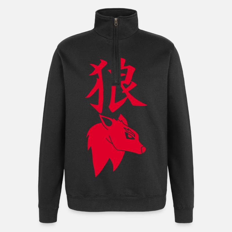 Red wolf from Japan - Quarter-Zip Sweatshirt - black