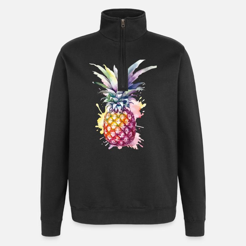 Aquarelle à l’ananas - Sweat à zip 1/4 - noir