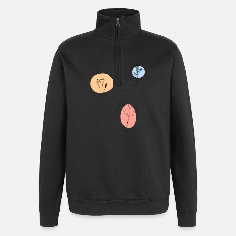 Pastel Blossoms Delicate Line Art - Quarter-Zip Sweatshirt - black