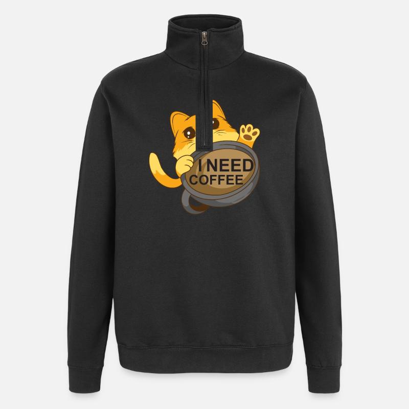 Cat needs coffee - Quarter-Zip Sweatshirt - black