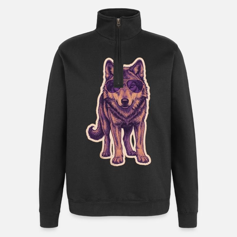 Wolf Mit Sonnenbrille - Quarter-Zip-Sweatshirt - Schwarz