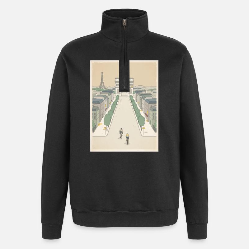 Arrivée à Paris — Souvenir du cyclisme - Sweat à zip 1/4 - noir
