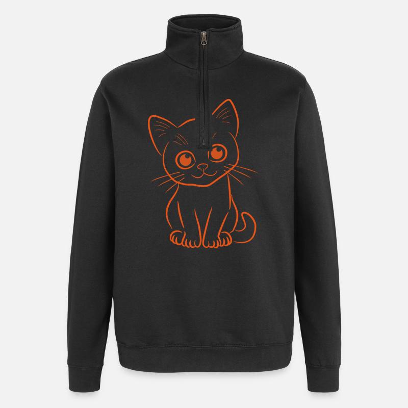 Chaton en orange - Sweat à zip 1/4 - noir