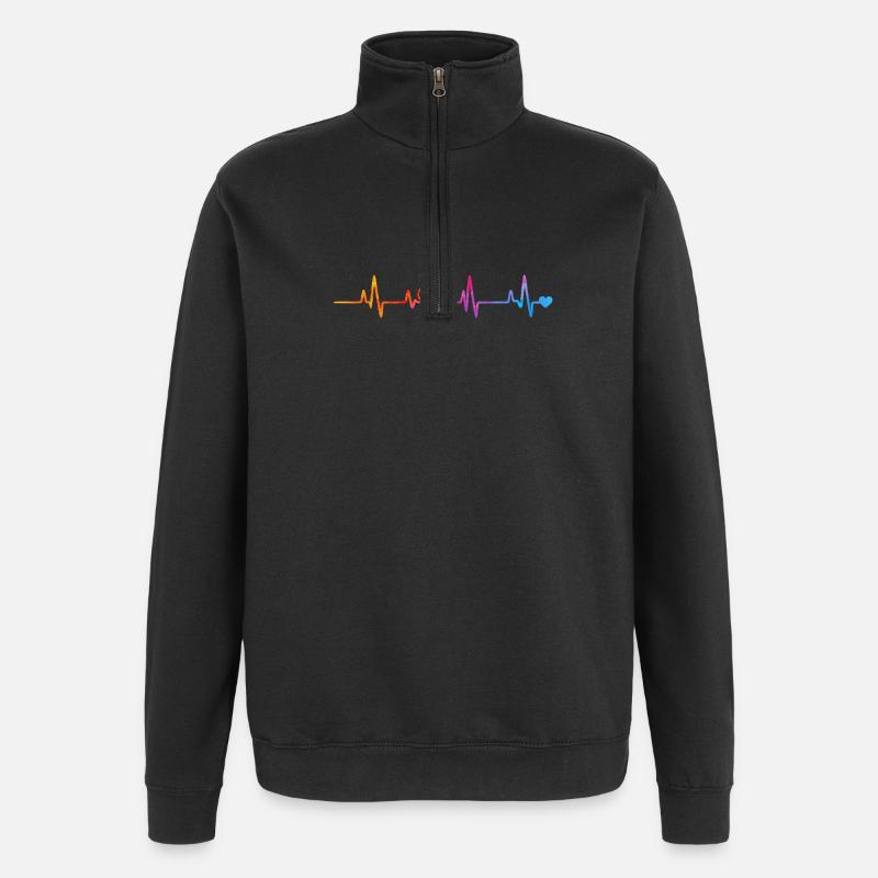 Lignes d’impulsion de vélo arc-en-ciel - Sweat à zip 1/4 - noir