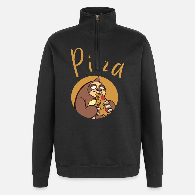 Fun sloth with pizza - Quarter-Zip Sweatshirt - black