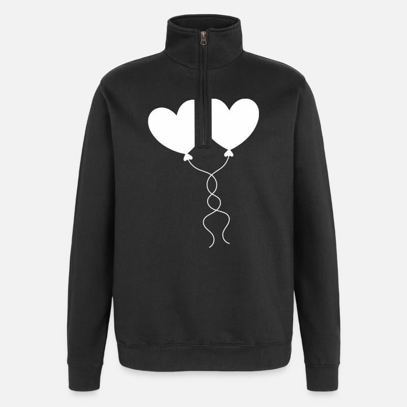 coeur blanc cadeau saint valentin - Sweat à zip 1/4 - noir