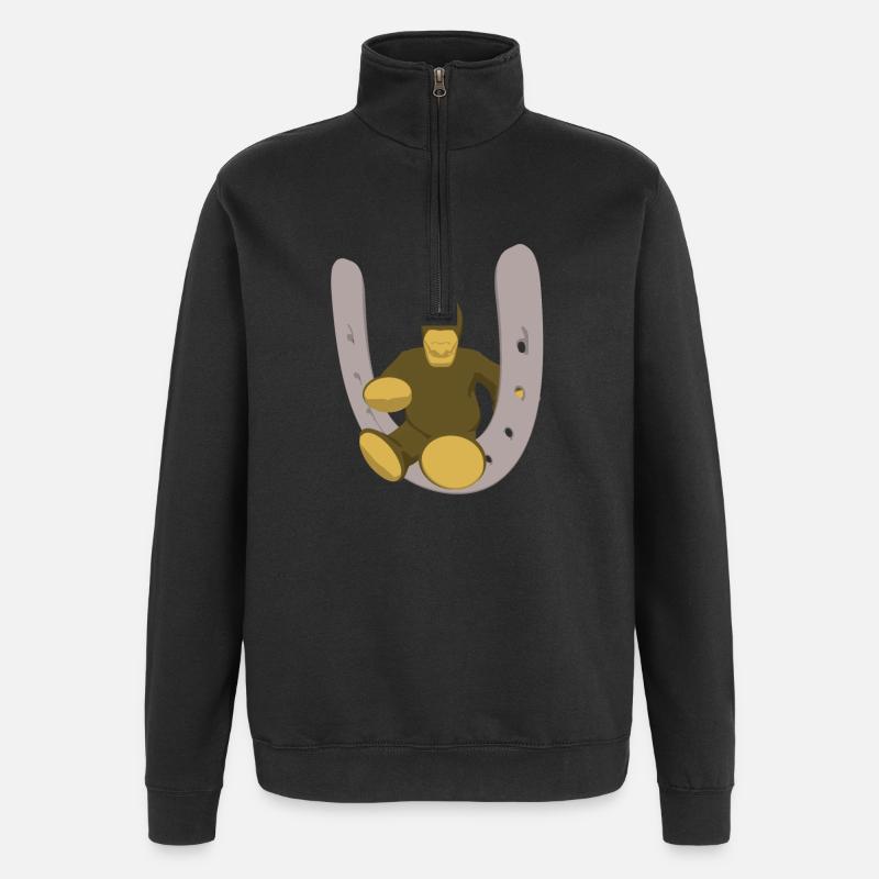 Pferd mit Hufeisen - Quarter-Zip-Sweatshirt - Schwarz