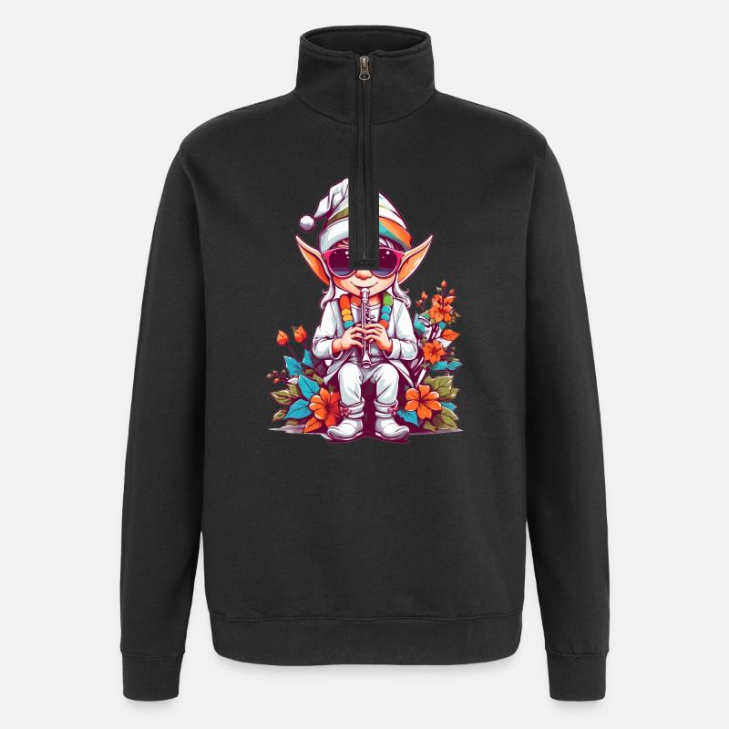 Elfe mit Flöte - Quarter-Zip-Sweatshirt - Schwarz