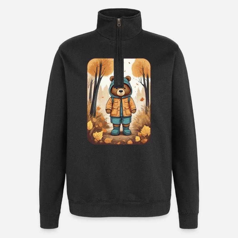 Ours mignon avec imperméable - Sweat à zip 1/4 - noir