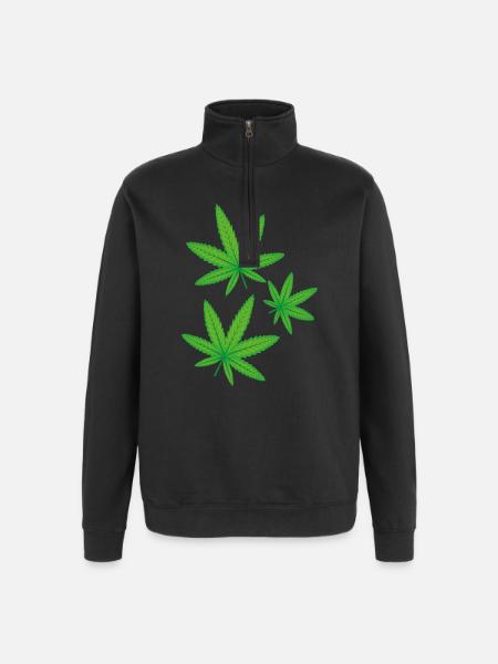 Feuilles de cannabis vertes - Sweat à zip 1/4 - noir