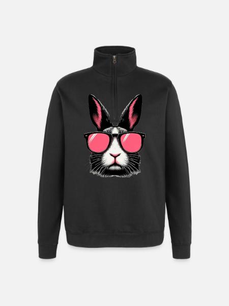 Rabbit with Sunglasses - Quarter-Zip Sweatshirt - black