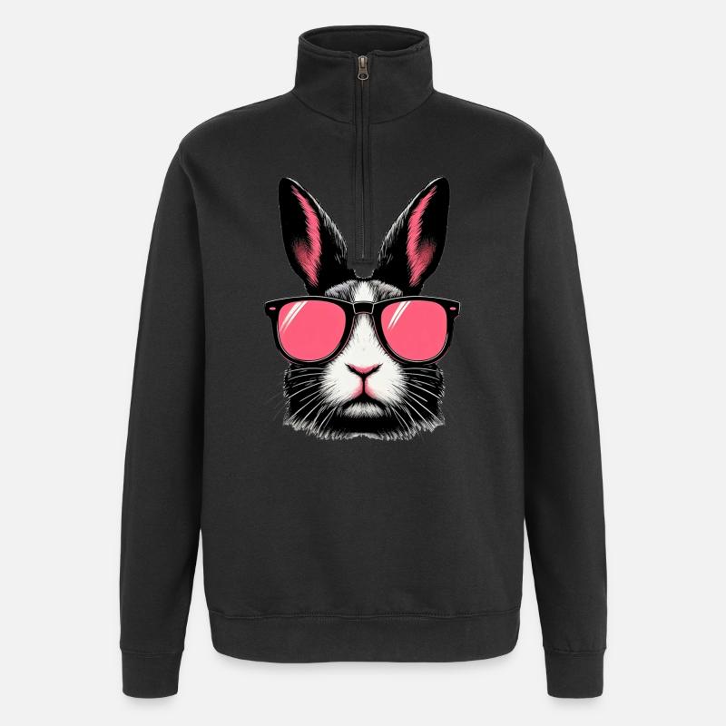 Rabbit with Sunglasses - Quarter-Zip Sweatshirt - black
