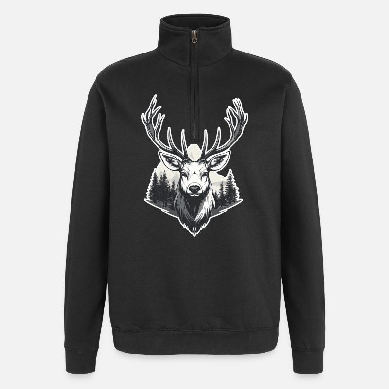 Hirschkopf Waldlandschaft - Quarter-Zip-Sweatshirt - Schwarz