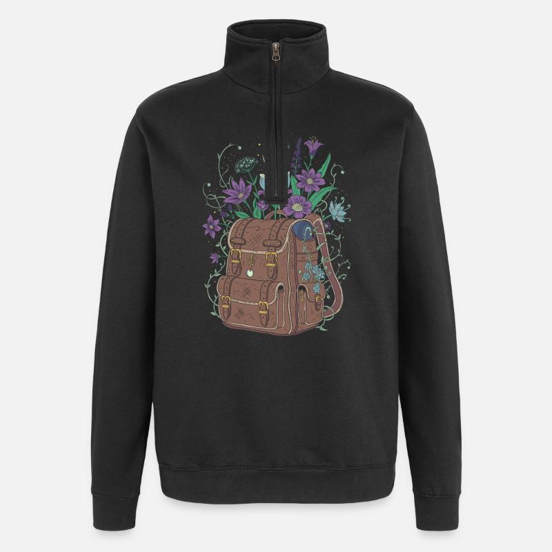 Sac à dos avec des fleurs - Sweat à zip 1/4 - noir