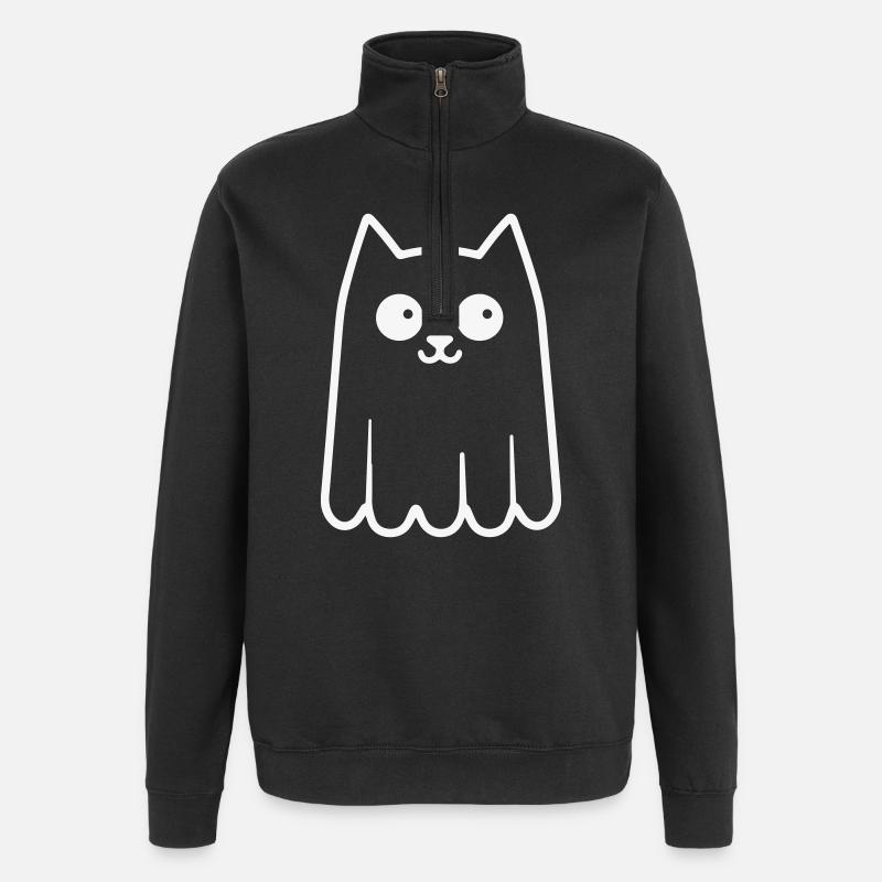 Chat fantôme - Sweat à zip 1/4 - noir