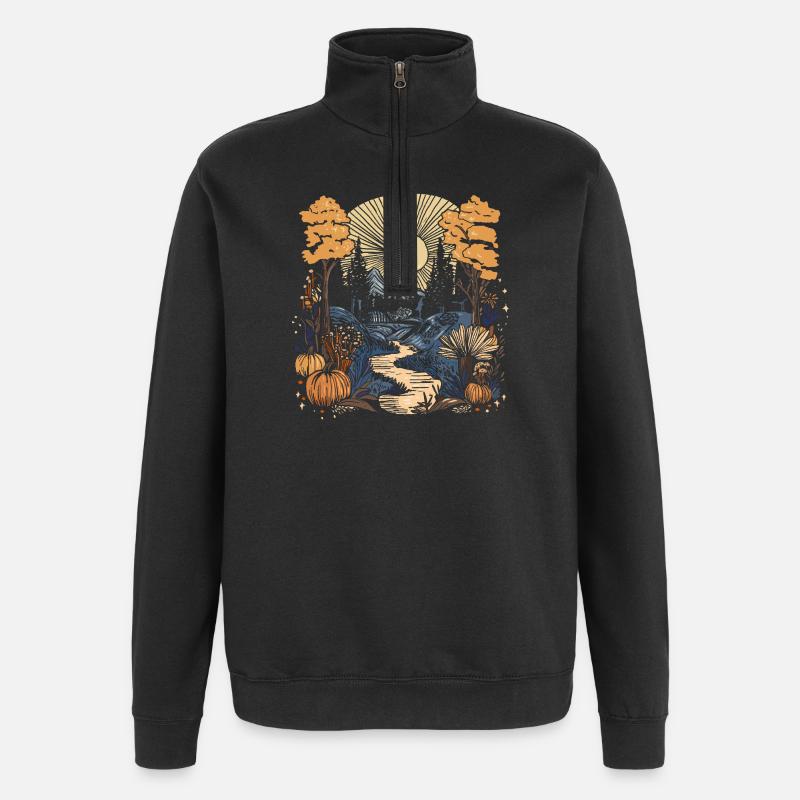 Herbstliche Traumlandschaft mit Bergen - Quarter-Zip-Sweatshirt - Schwarz