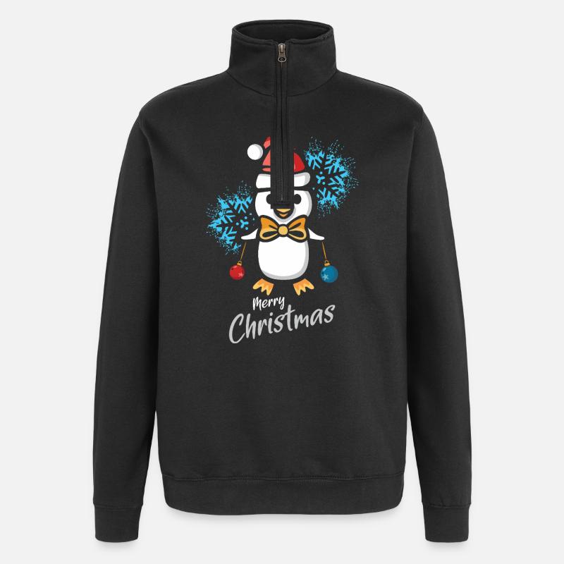 Weihnachtspinguin mit Schneeflocken - Quarter-Zip-Sweatshirt - Schwarz