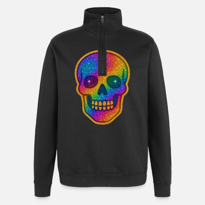 Rainbow Skull Glitter for Halloween - Quarter-Zip Sweatshirt - black