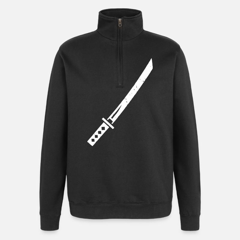 Katana Schwert Samurai Waffe Vektor - Quarter-Zip-Sweatshirt - Schwarz