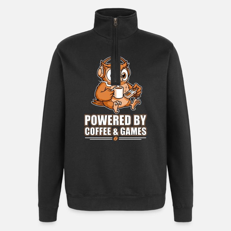 Eule mit Kaffee und Games - Quarter-Zip-Sweatshirt - Schwarz