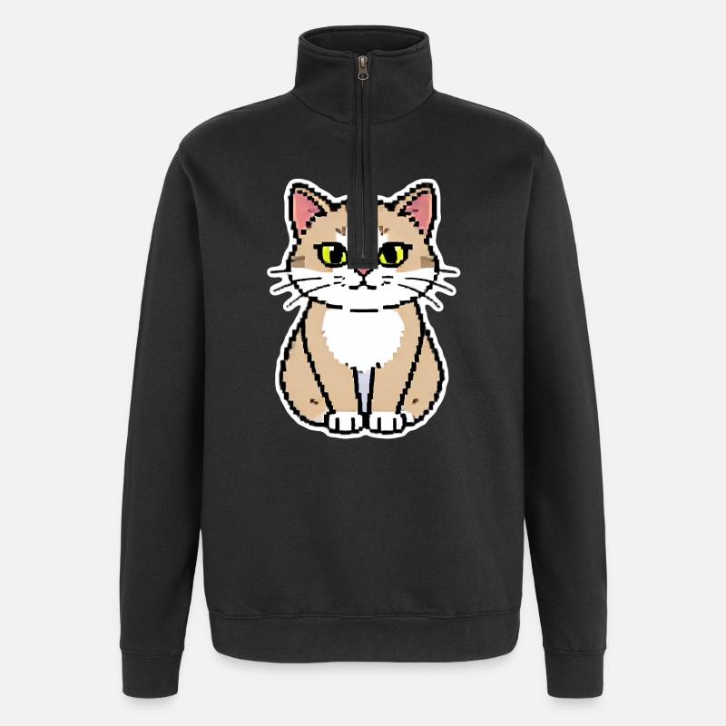 Katze Pixel Art - Quarter-Zip-Sweatshirt - Schwarz