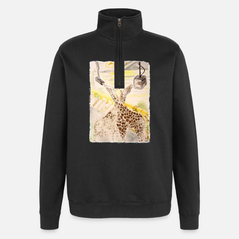 Giraffe Amid Neon Transit - Quarter-Zip Sweatshirt - black