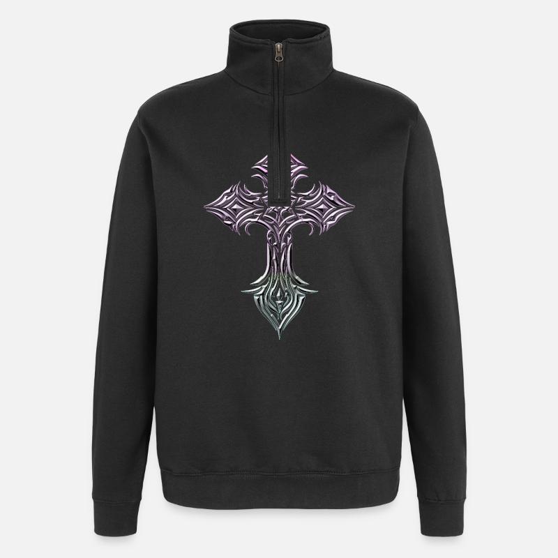 Glyphe de croix irisée - Sweat à zip 1/4 - noir