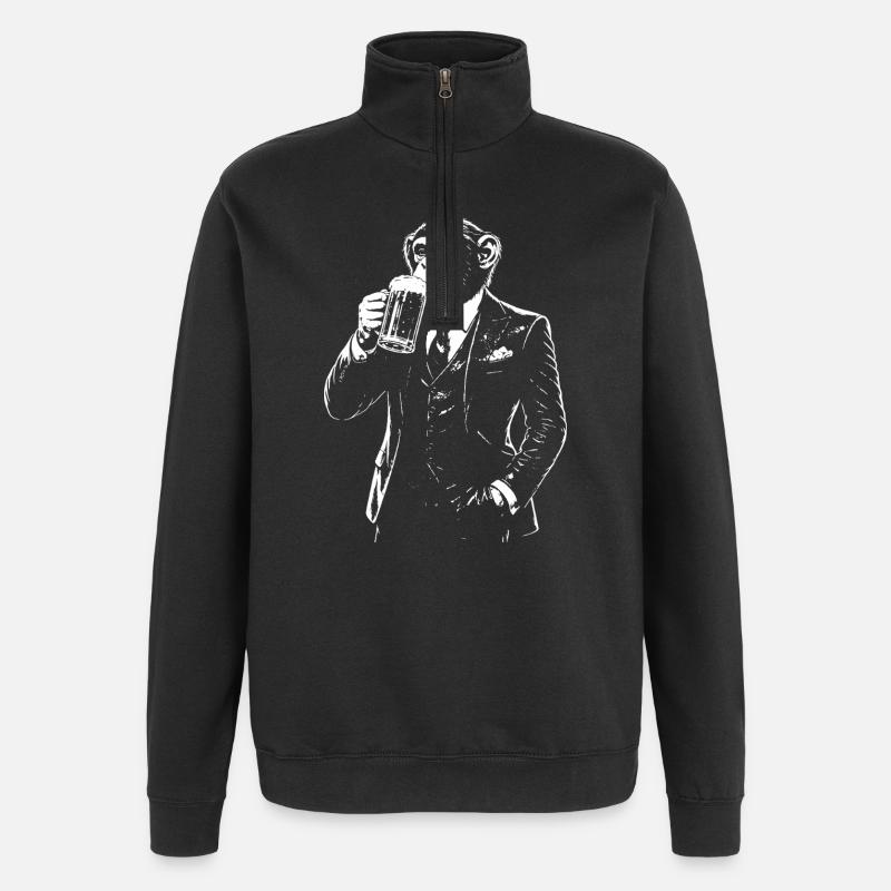 Suited Monkey Sipping Beer - Quarter-Zip Sweatshirt - black