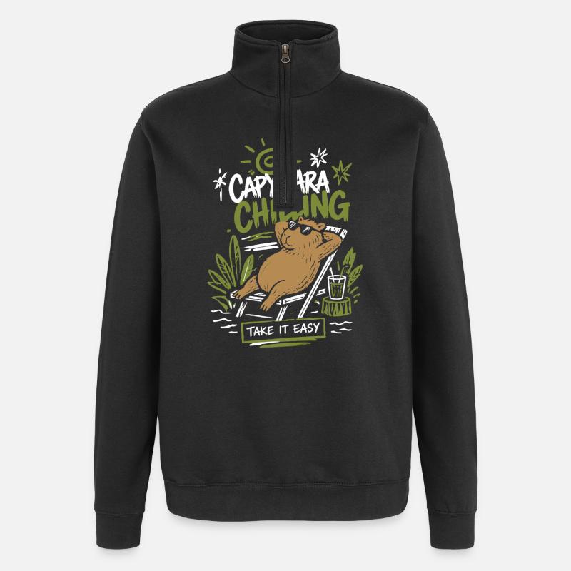 Capybara Chilling Take It Easy - Quarter-Zip-Sweatshirt - Schwarz