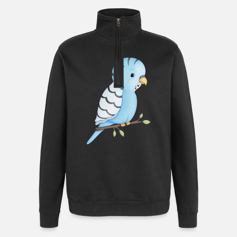 mignon oiseau perruche - Sweat à zip 1/4 - noir